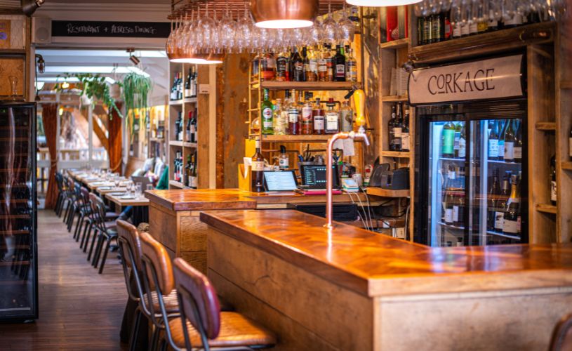 Bar seating at Corkage in Bath